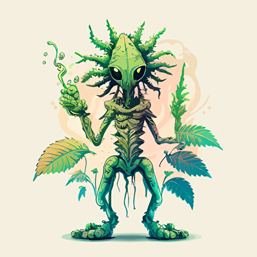 marihuana strain with a form of alien with hands and legs digital vector illustration