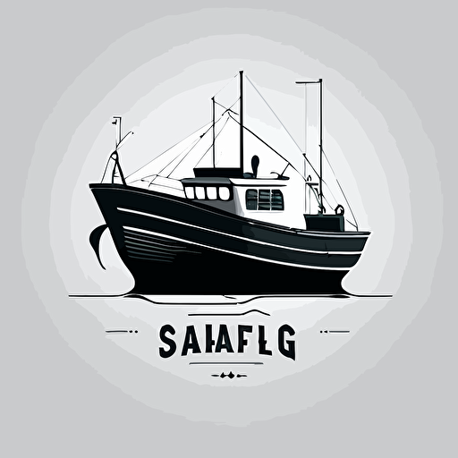 design logo fishing ship, facing front, simple minimalist vector
