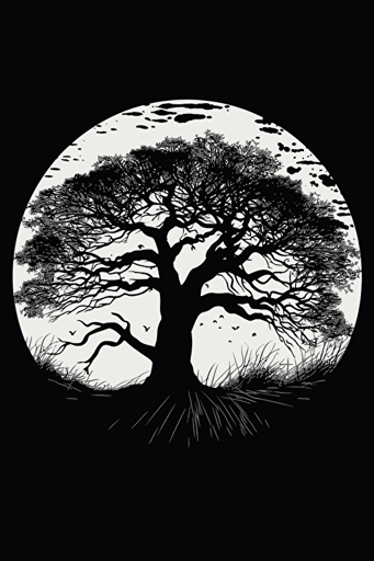 A single tree in the center, abstract vector art, inside a circle