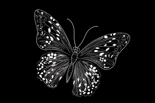 butterfly vector image white ink black background, black and white drawing ,