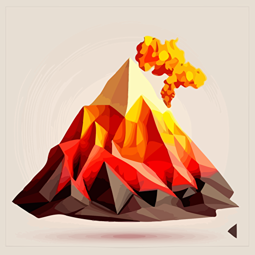 volcanic eruption from a pyramid, polygonal vector illustration, red orange and yellow