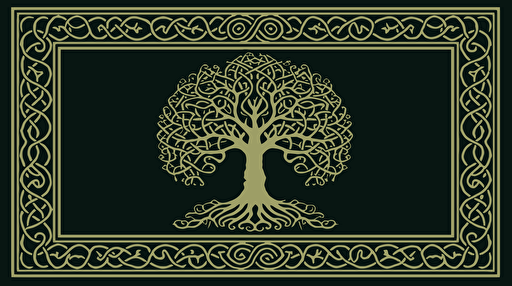 Celtic Tree of life rectangle rug design, simple shapes, spooky theme, vector, bordered, fill frame