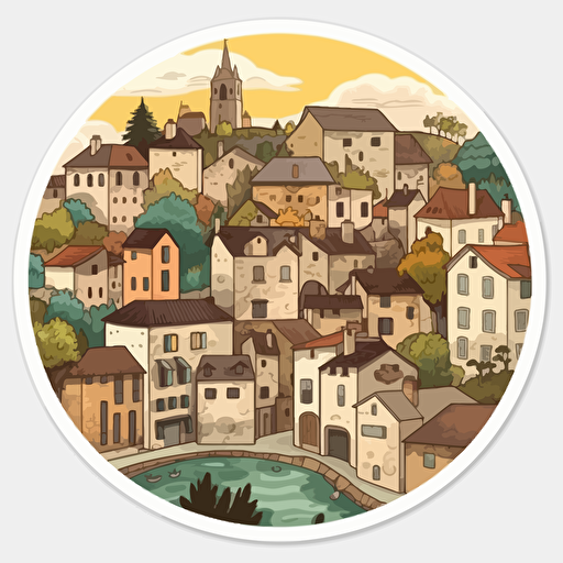 alès, french village, vector art, white background, sticker
