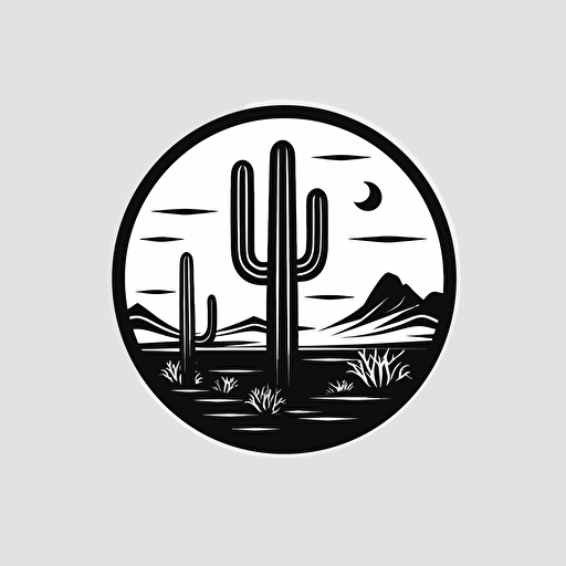 simple saguaro cactus, minimalism, vector art, black and white, flat, logo
