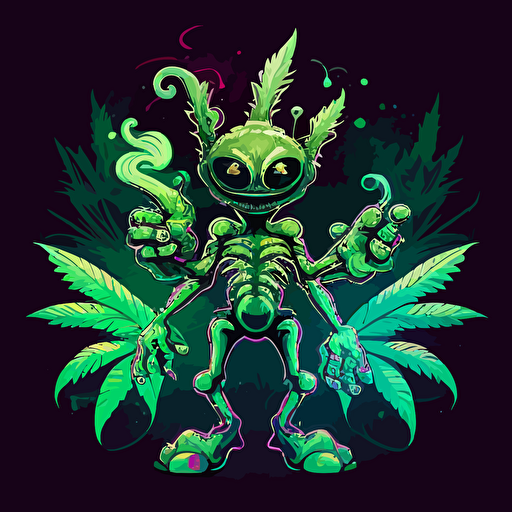marihuana strain with a form of alien with hands and legs digital vector illustration