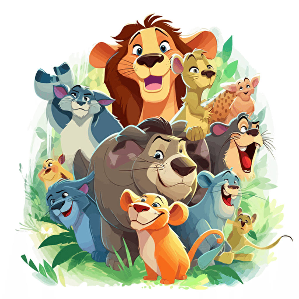 vector drawing cartoon animals adventure disney style