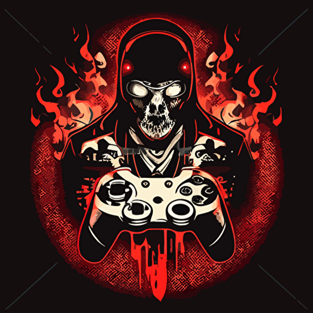 logo of a gangster on fire with a game controller, simple, vector,