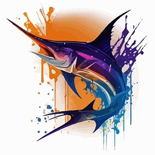 tri-color purple blue and orange swordfish caught by lure logo vector art