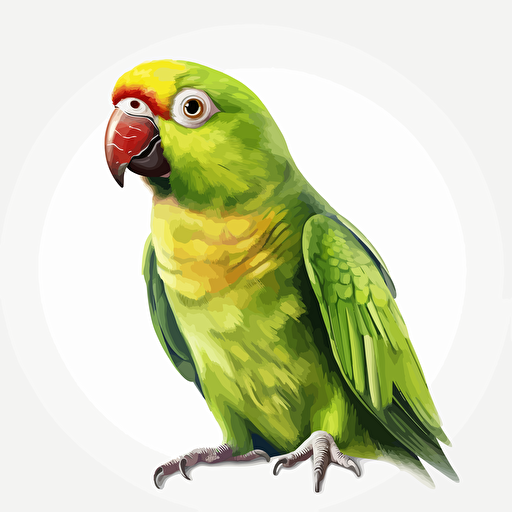 Canary-winged Parakeet bird looking straight in the camera, white bg, vector