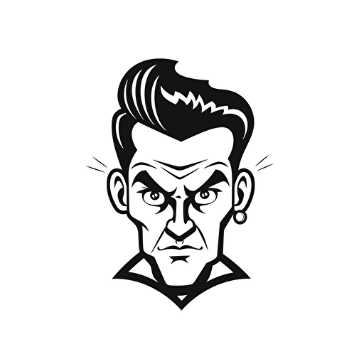 Rockabilly parody, looking at the camera, minimal, outline strokes only, black and white, logo, vector, white background