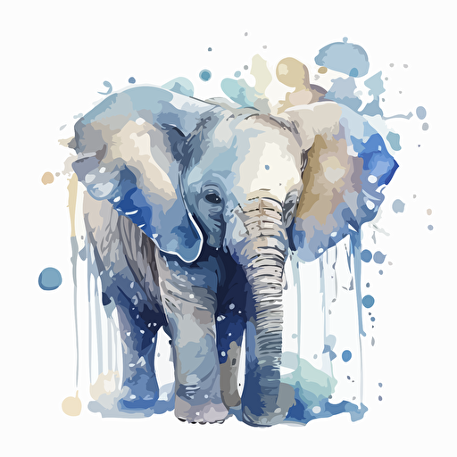 baby watercolor elephant vector,comic style, white background