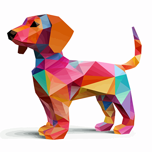 colorful origami Dachshund dog, vector art, white background