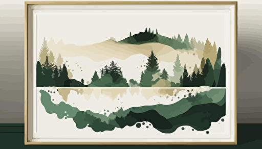 forest green and beige watercolour abstract landscape art, Minimalist, vector, contour