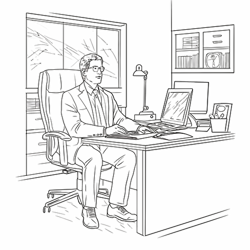businessman, flat, vector, outline, in office