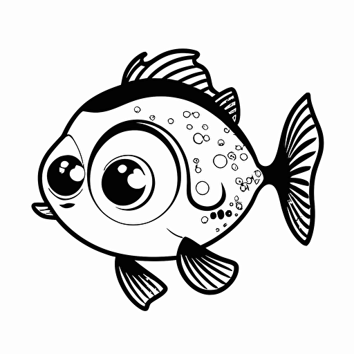 cute fish, big cute eyes, pixar style, simple outline and shapes, coloring page black and white comic book flat vector, white background