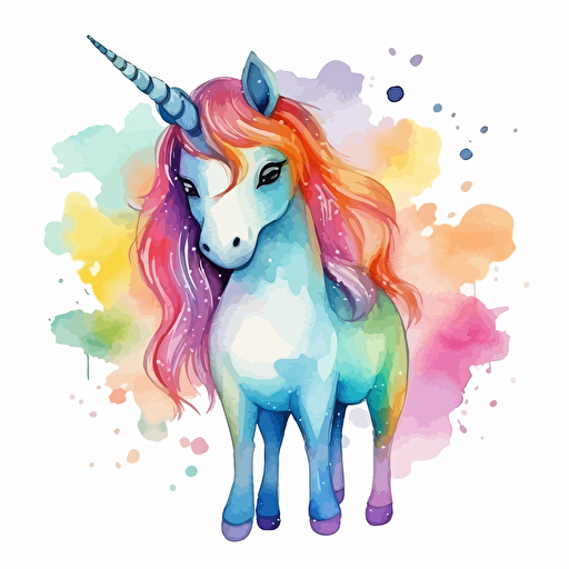 cute waterolor design of unicorn and rainbow for kids, vector