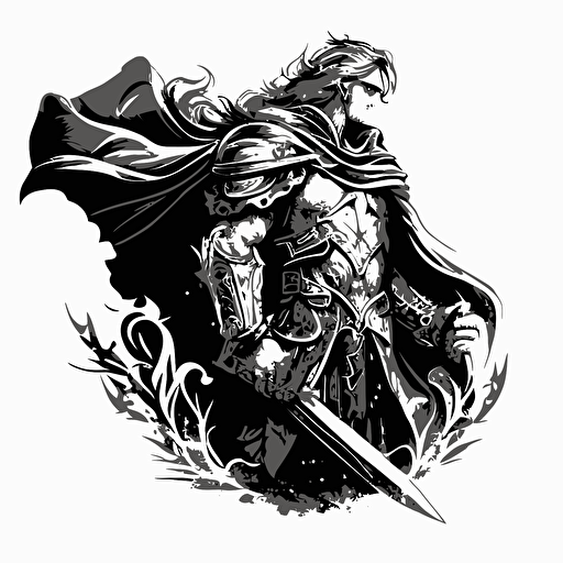 Man in armor and cape doodle vector ilustration black and white