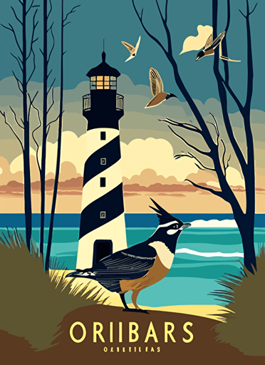 outer banks travel poster, Vector flat illustration