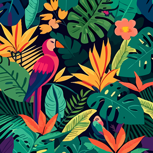 repeating pattern of a tropical background, flat art style, vector, vibrant color