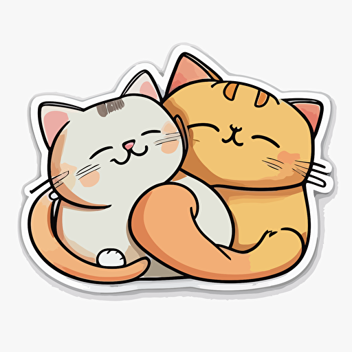 sticker, happy friendly cat purring with another cat, liu yi artist style, vector, contour, whitebackground