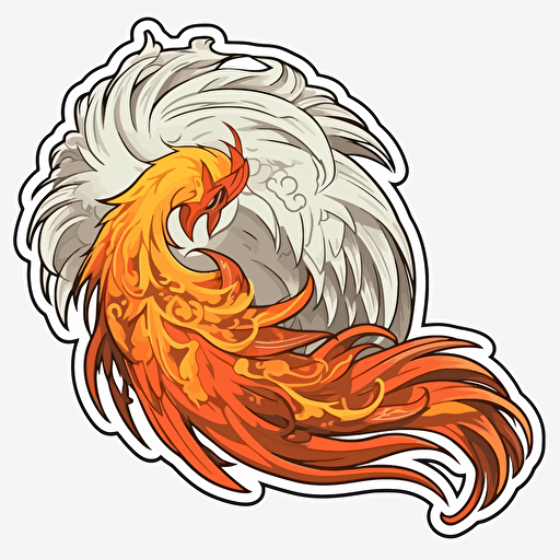sticker of an anime sleepy phoenix drooping his long neck down, highly detailed, vector art, defined sticker cutout, plain white background, 32k