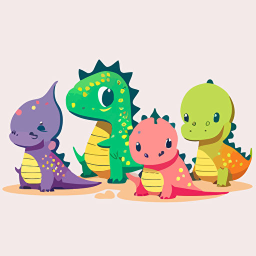 Very cute group of dinosaur dacing pixar style, 2d flat design, vector, cut sticker