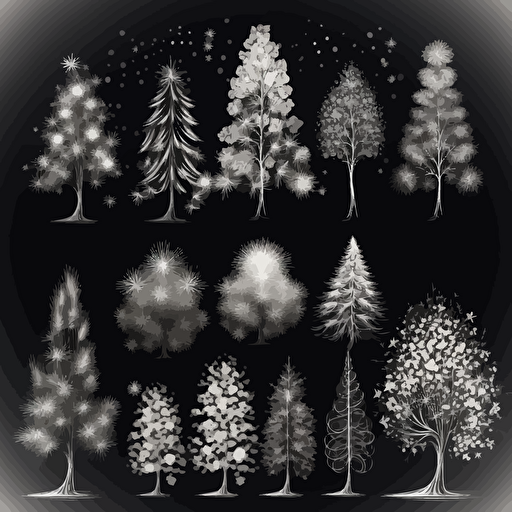 christmas trees vector black white