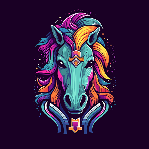 esports Mini horse logo, vivid colors and intricate details that pop out. vector style and futuristic look