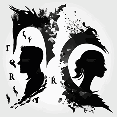 vector art black and white where the letter r forms the borders of male and female silhouettes
