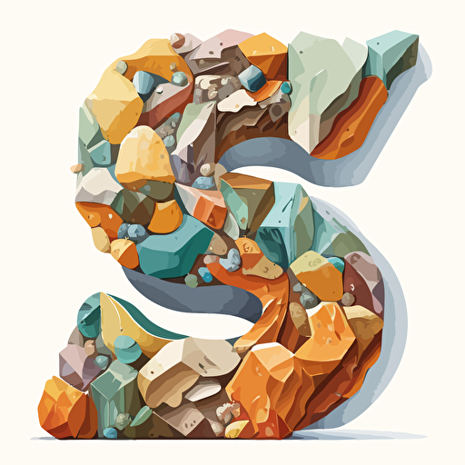 The letter S made from sedimentary rocks, colorful vector