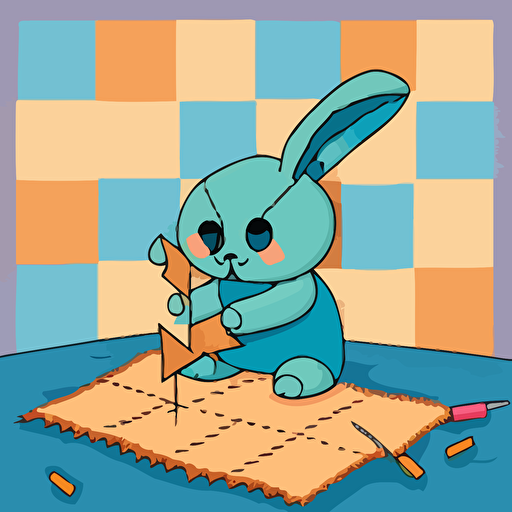 a simple vector logo of a bunny creature making a quilt