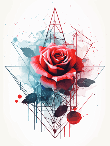 Science and Technology and the Rose with Thorns，modern minimalist illustration，A clean background, Gradient color, Vector，White background