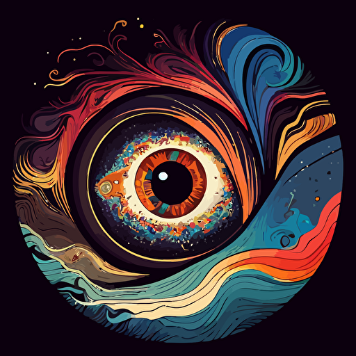 giant eyeball in space composed of color swirls by moebius, comic book style, 2d vector art, flat colors