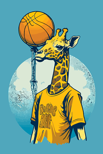 giraffe with basketball clothes, holding a basketball, vector art,