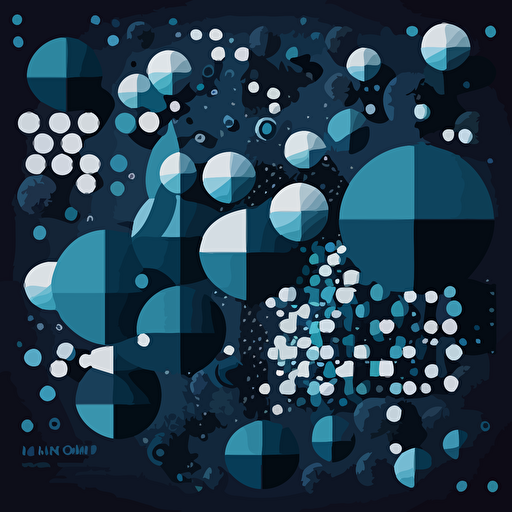 a vector illustration showing the change between atoms and pixels as an evolutionary process, in dark blue tones, and flat vector shapes, inspired by the iconic style of Victor Vasarely. He experiments with different shapes and sizes to create a dynamic and engaging piece of art.