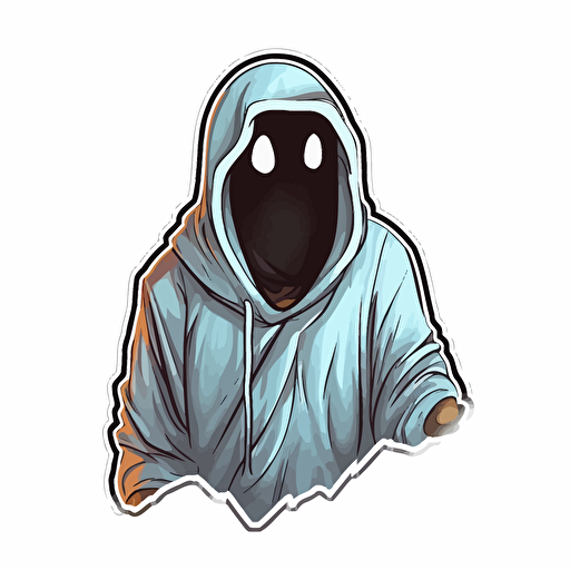 a sticker of a gamer wearing a sheet, to look like a ghost, vector style, simple