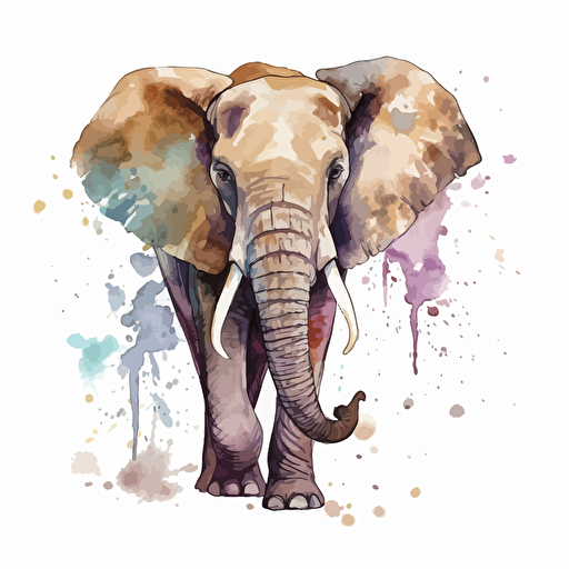 elephant, detailed, cartoon style, 2d watercolor clipart vector, creative and imaginative, hd, white background