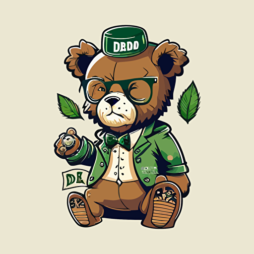 teddy bear smoking weed dressed in hip hop attire, best of Davis Carson, vector art, logo art, sticker art