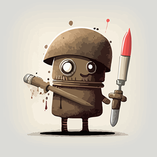 Robot with a paint brush and beret, vector art, simple