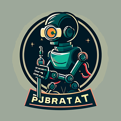 a brand logo of a robot with a magnifying glass over it, simple, vector