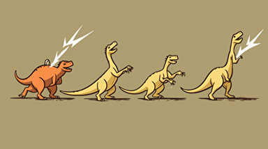 A dinosaur is attacked by leprachauns that are pulling his legs with a rope and riding his back. Above the dinosaur are three wizards sending light beams to the dinosaur. , Corporate illustration style, flat vector. Sketched. Light and bright.,