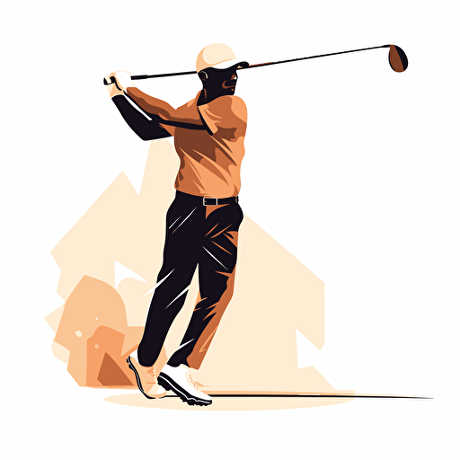 modern pro golfer with a powerful drive in a modern vector style on white background