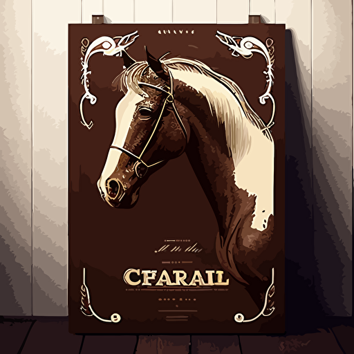 affiche, A3, publicité, écurie, vente, cheval marron devant et blanc back, style 1800, illustration, vectorized, flat, sans fond