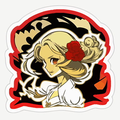 Anime mariachi girl sticker, 90's anime style, Dia De Los Muertos style makeup, vector, contour, white background