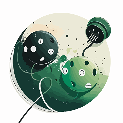 two disconnect plug wire floating around planets on an white background, in the style of light green and dark green, vector illustration, children's book illustration, black and white