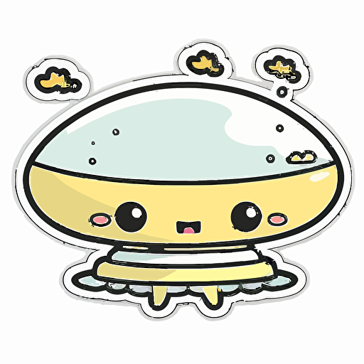 kawaii ufo, sticker, vector, white background, contour, cartoon style