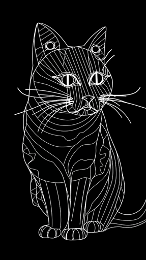 cat continuous white line drawing cute pet stock vector, black backround, one line, minimalist