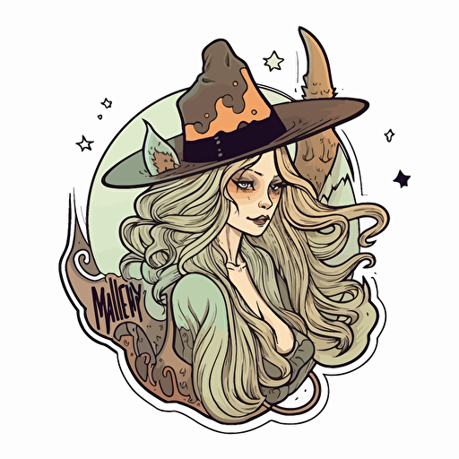 witchy, Sticker, Lovely, Earthy, light art style, Contour, Vector, White Background, Detailed