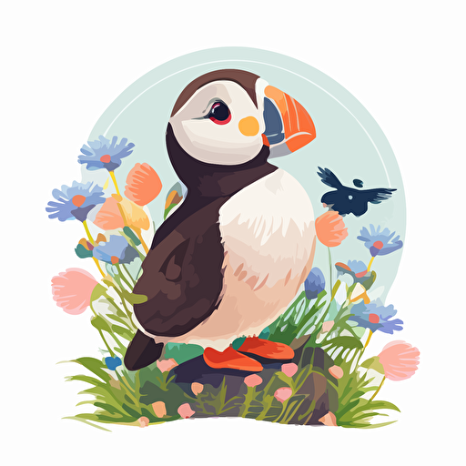 a happy puffin boho style vector image on white background