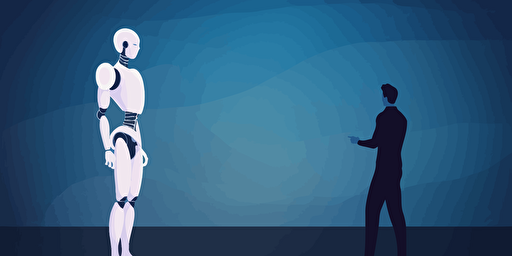 man and humanoid robot having friendly chat, vector art